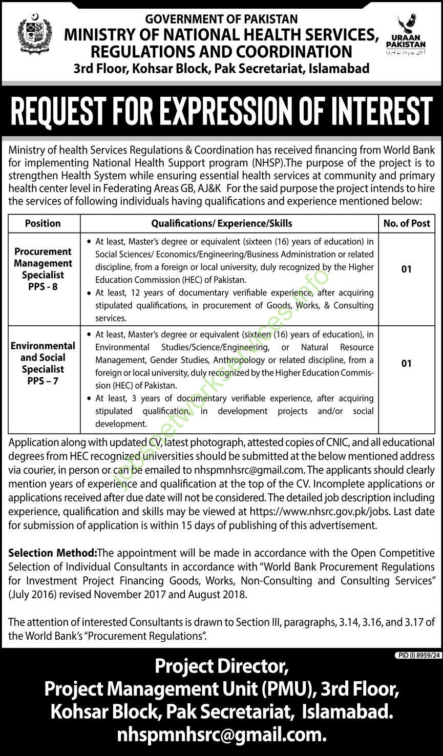 Ministry of National Health Services Jobs 2025