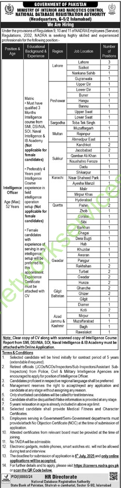 Nadra Intelligence Officer Jobs 2025 Apply Online Across Pakistan