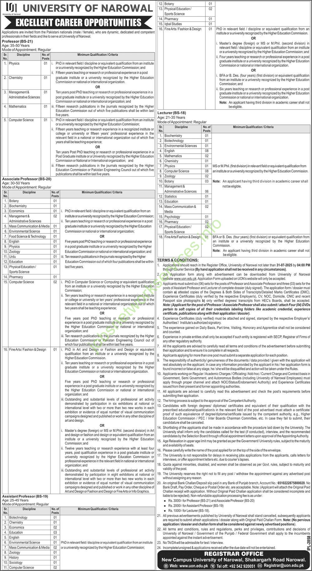 University of Narowal offering Excellent Career Opportunities