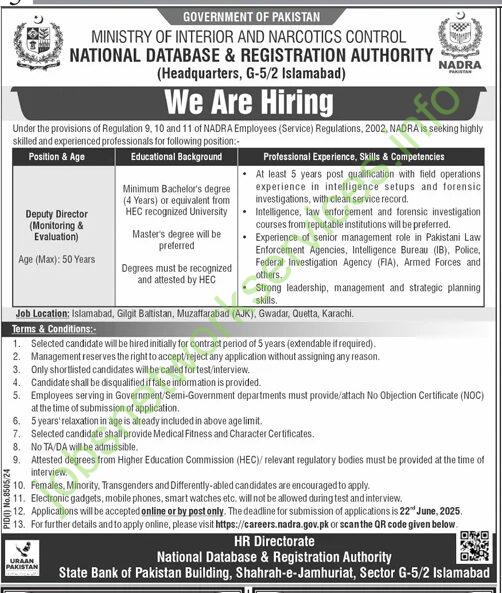 National Database and Registration Authority NADRA Jobs 2025