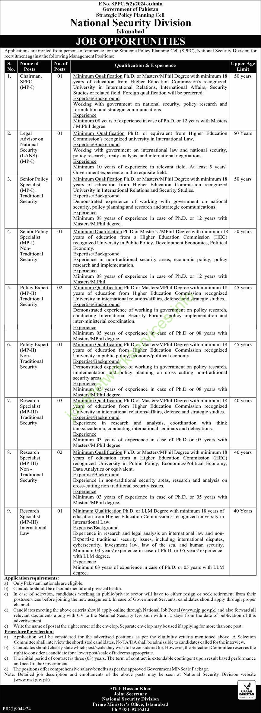 National Security Division Islamabad Jobs 2025