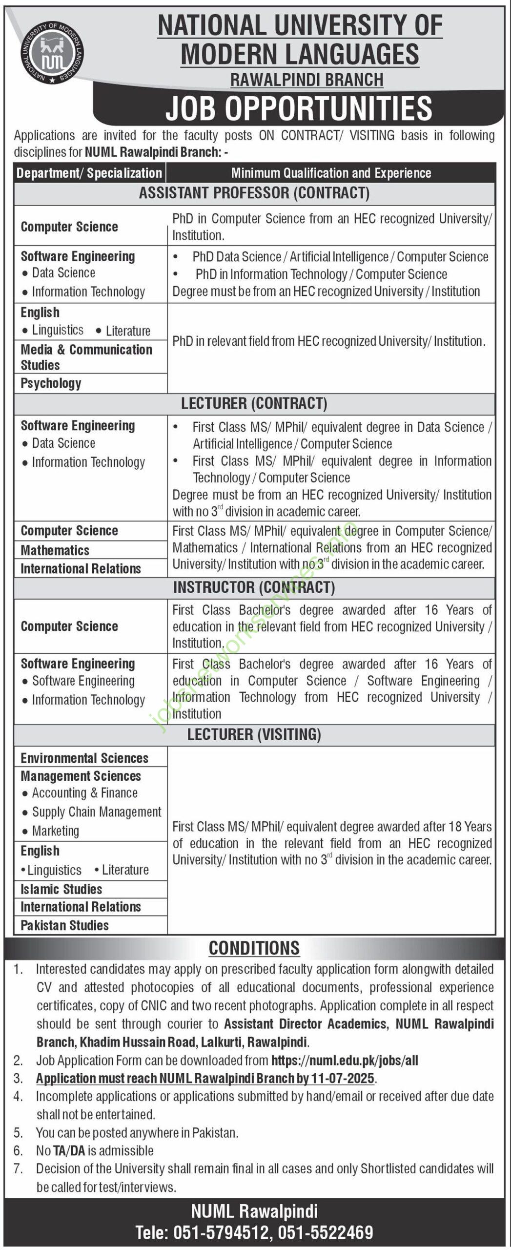 National University of Modern Languages NUML Jobs 2025