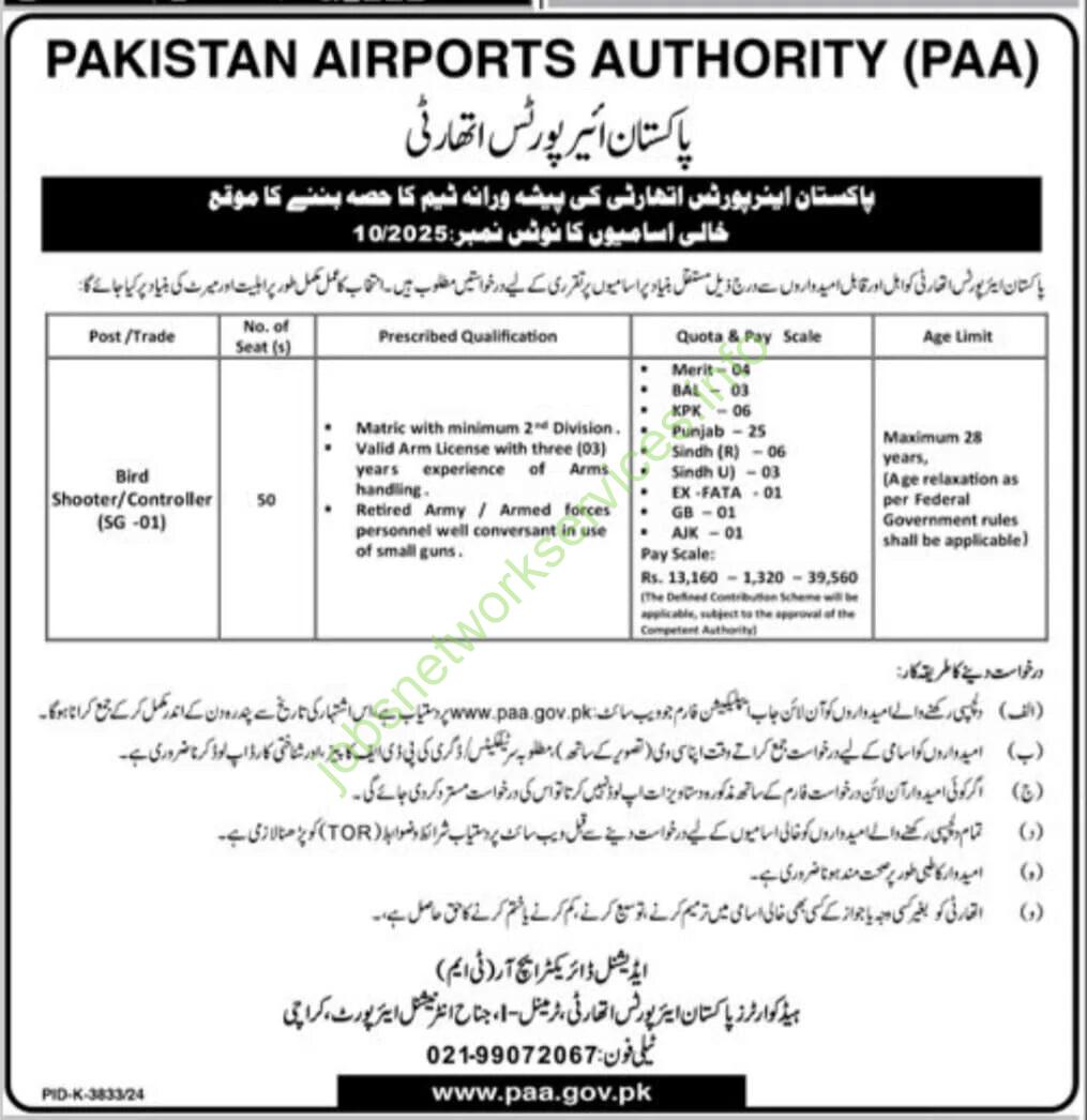 Pakistan Airports Authority PAA Jobs 2025 for 50 Positions