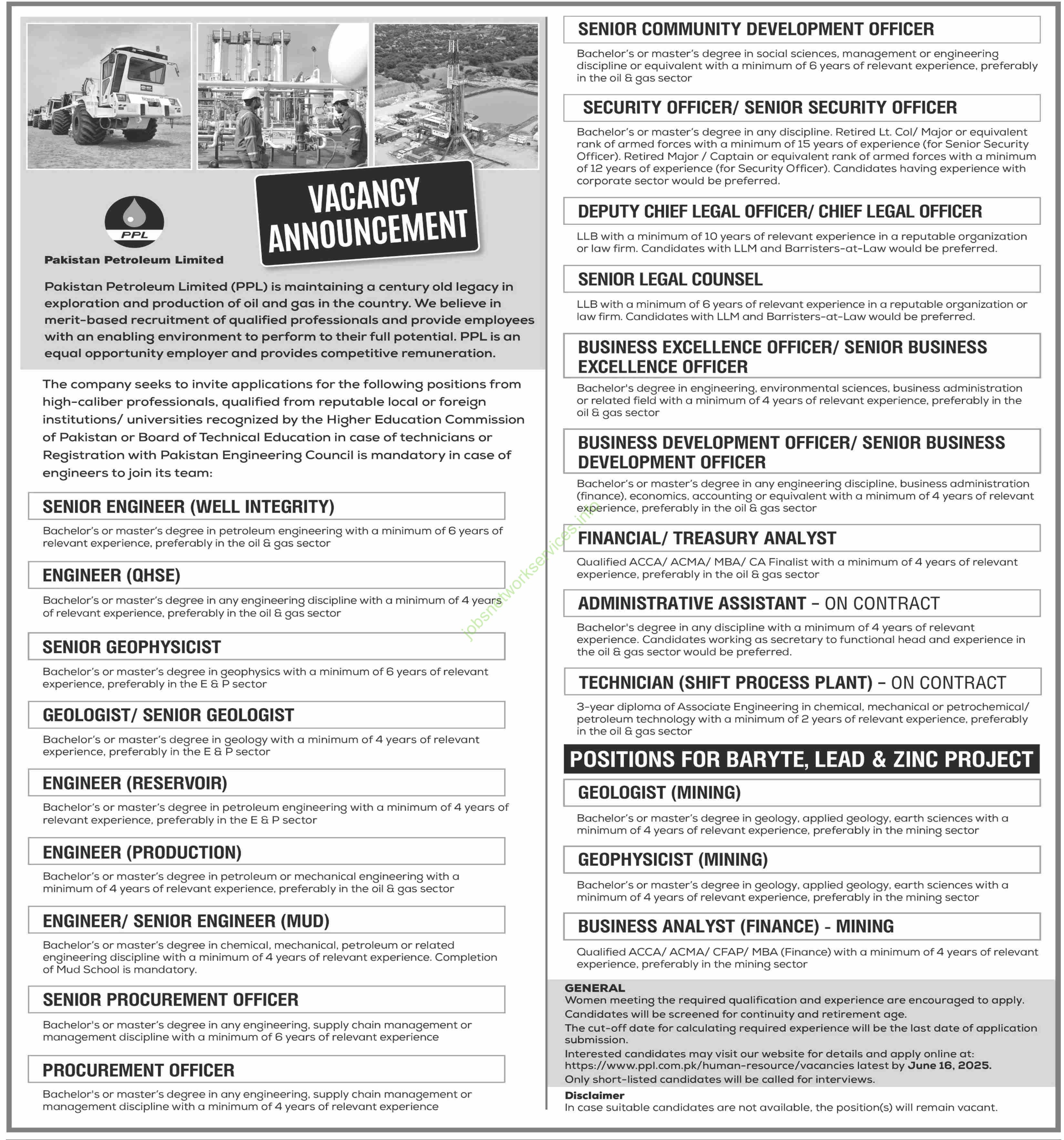 Pakistan Petroleum Limited PPL Jobs 2025