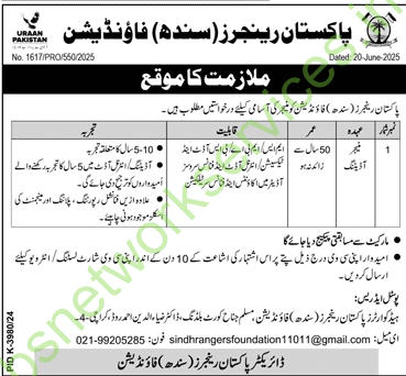 Pakistan Rangers (Sindh) Foundation Job Opportunity 2025