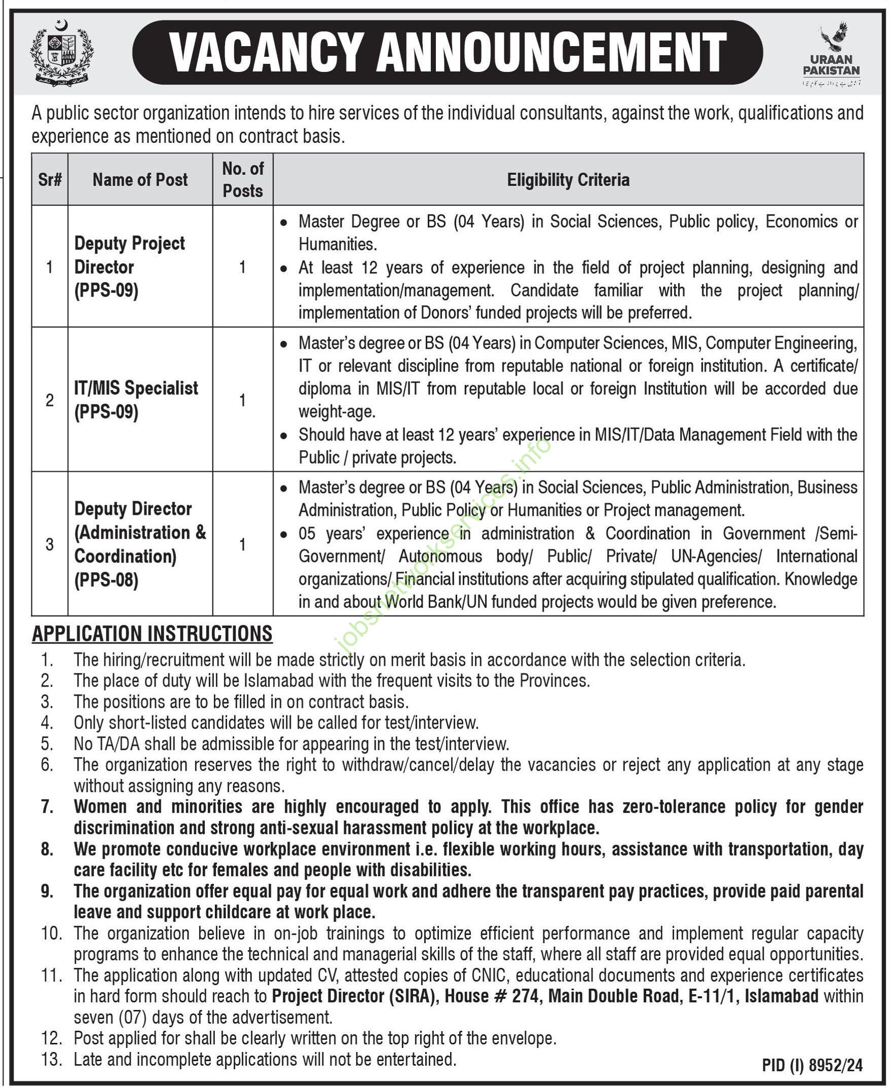 Public Sector Organization Islamabad Jobs 2025