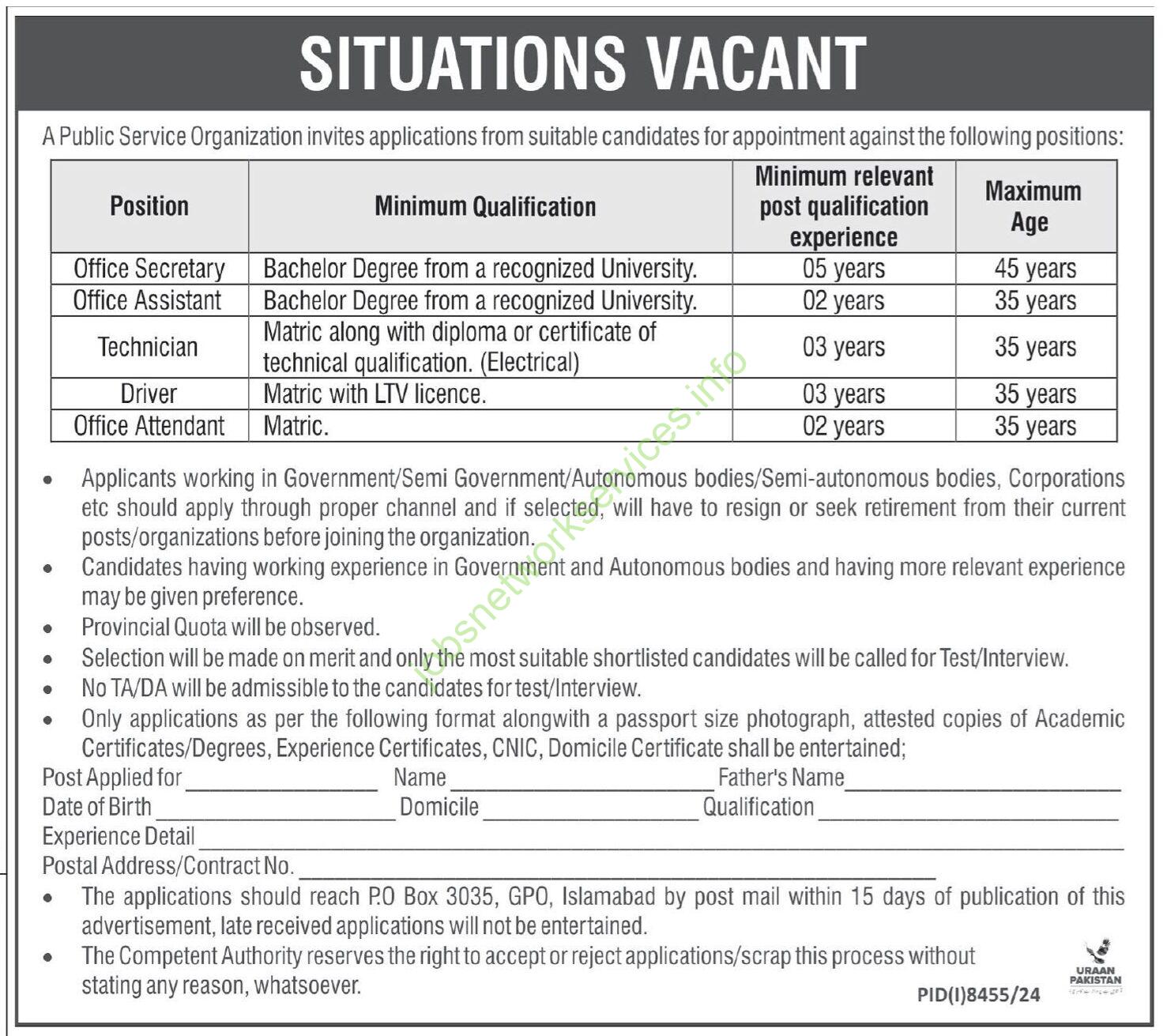 Public Service Organization Islamabad Jobs 2025
