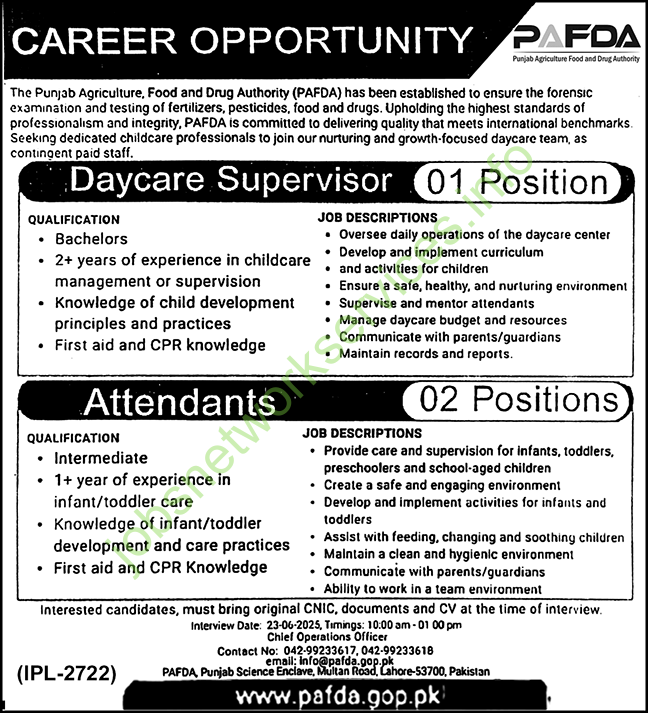 Punjab Agriculture Food and Drug Authority PAFDA Jobs 2025