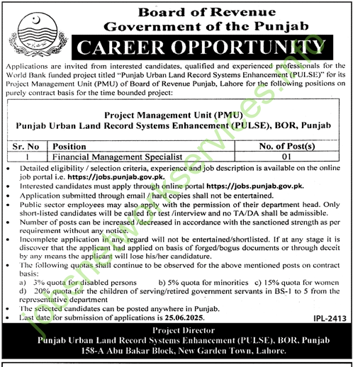 Punjab Board of Revenue BOR Jobs 2025