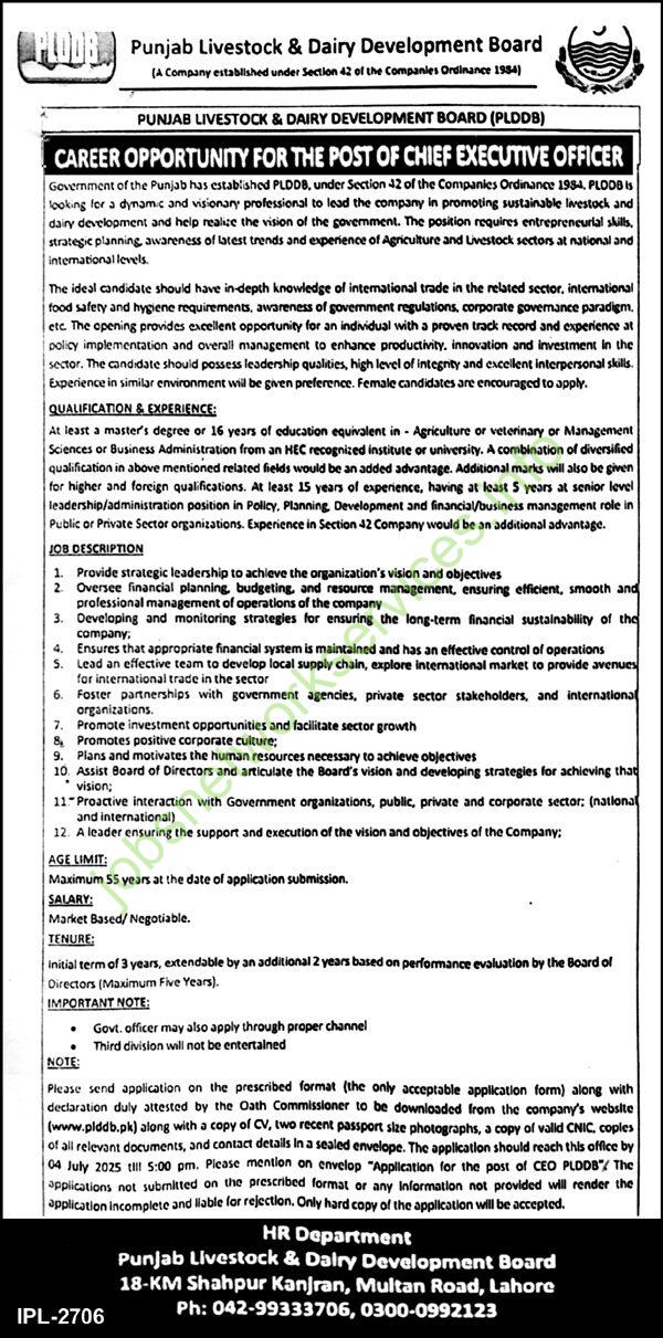 Punjab Livestock & Dairy Development Board PLDDB Jobs 2025