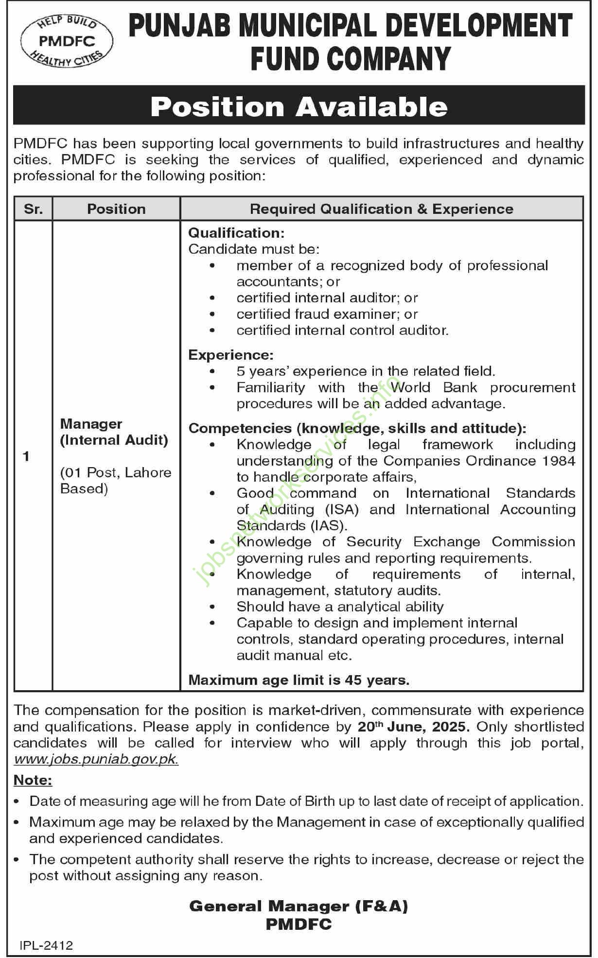 Punjab Municipal Development Fund Company PMDFC Jobs 2025