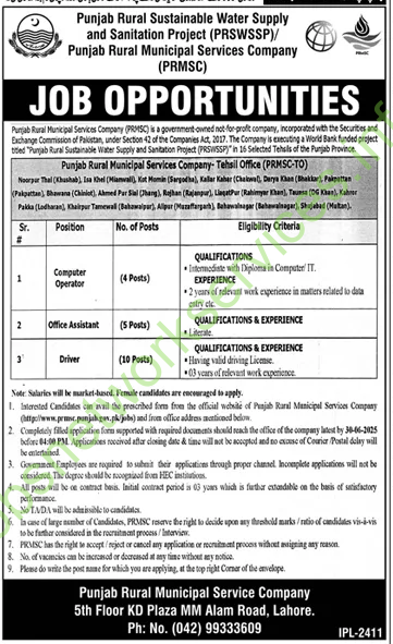 Punjab Rural Municipal Services Company PRMSC Jobs 2025