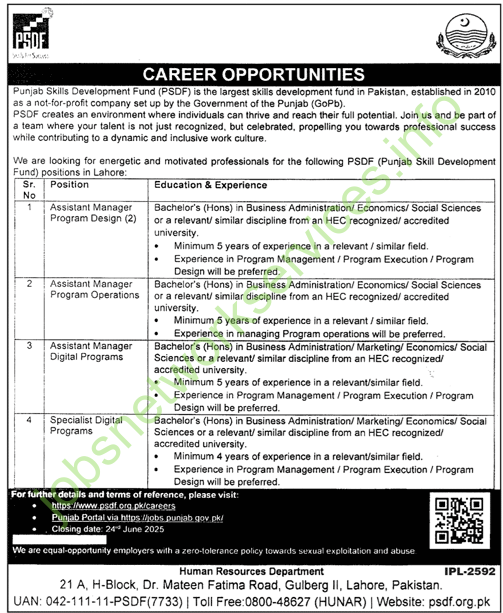 Punjab Skills Development Fund PSDF Jobs 2025