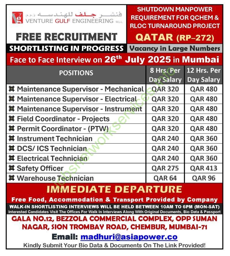Qatar Jobs 2025 – Vacancies for Venture Gulf Engineering Jobs