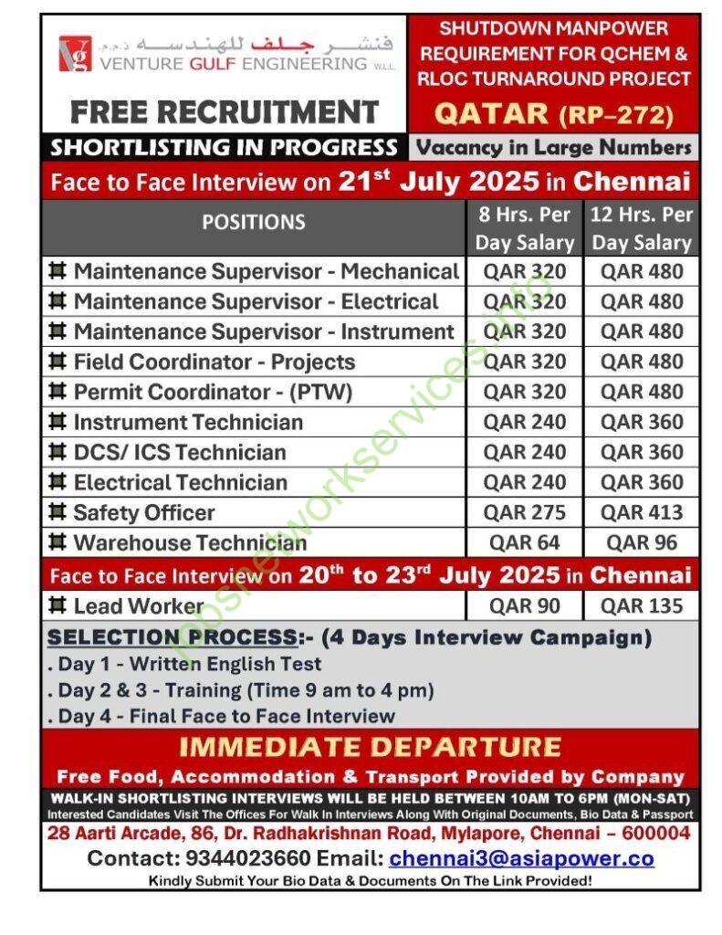 Qatar Recruitment for Venture Gulf Engineering Jobs 2025