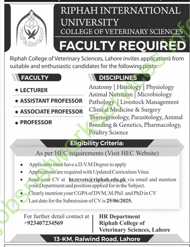 Riphah International University RIU Jobs 2025