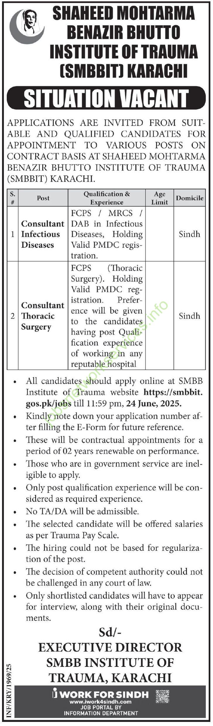 Shaheed Mohtarma Benazir Bhutto Institute of Trauma Karachi Jobs 2025 Latest SMBBIT Jobs