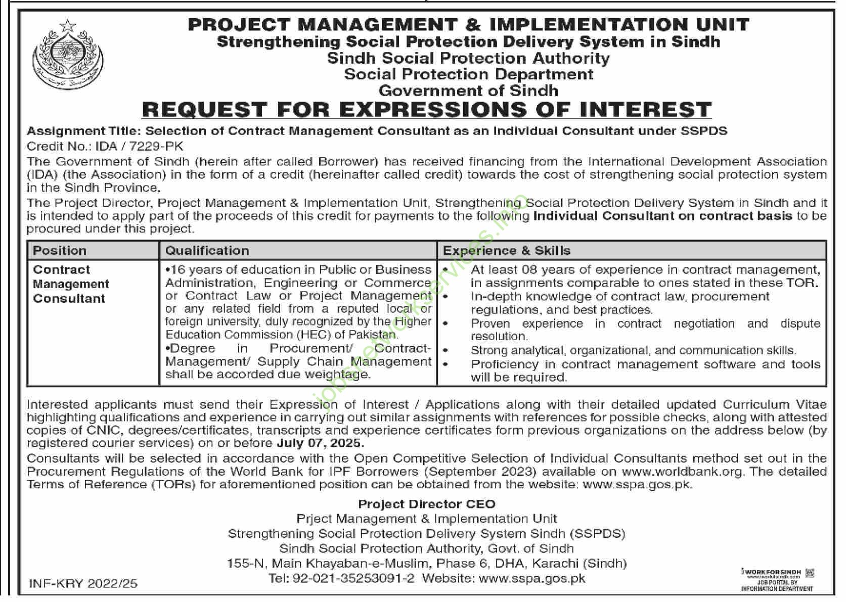 Social Protection Department Government of Sindh Jobs 2025