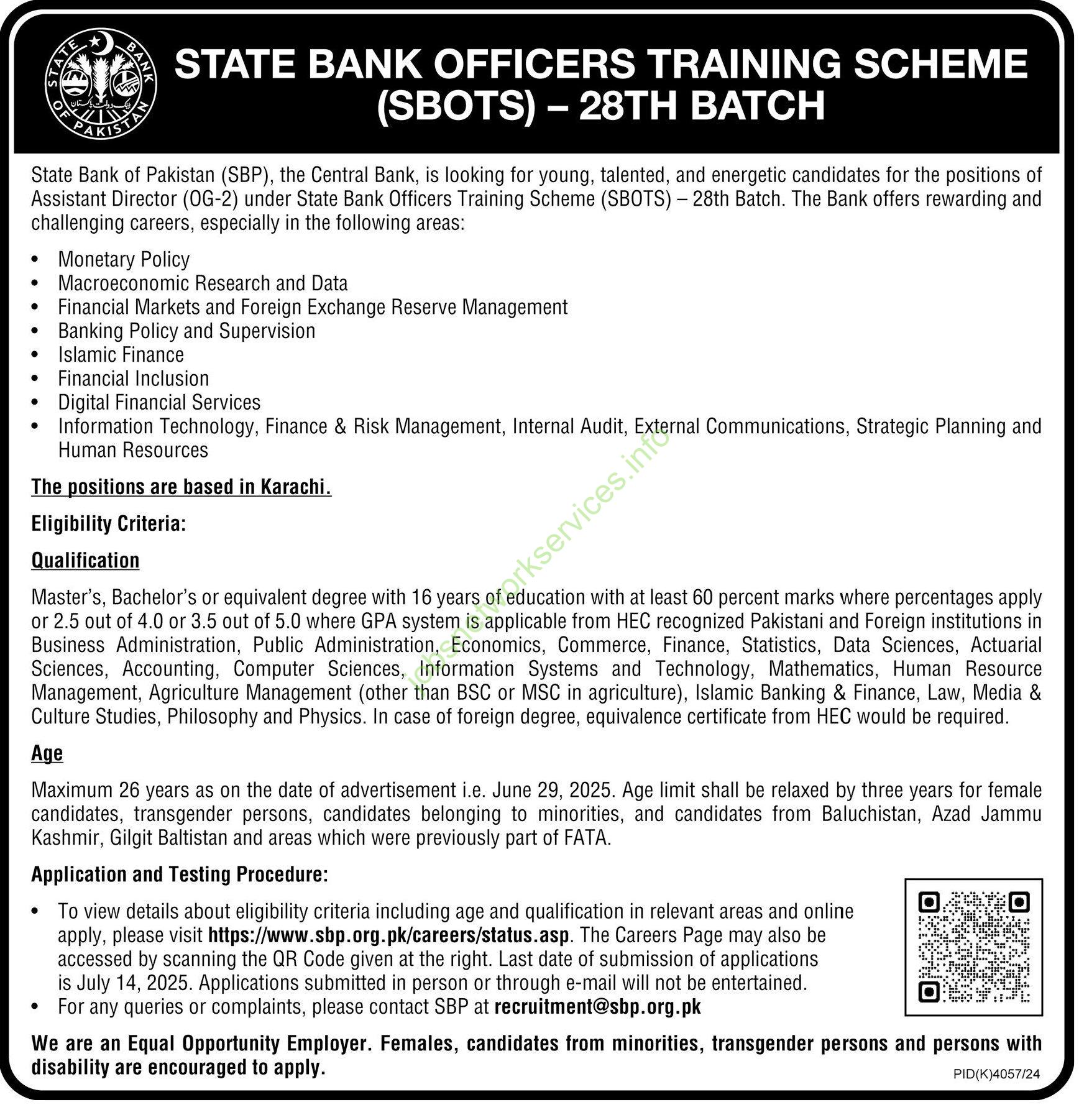 State Bank Officer Training Scheme SBOTS Jobs 2025 Latest SBP Jobs