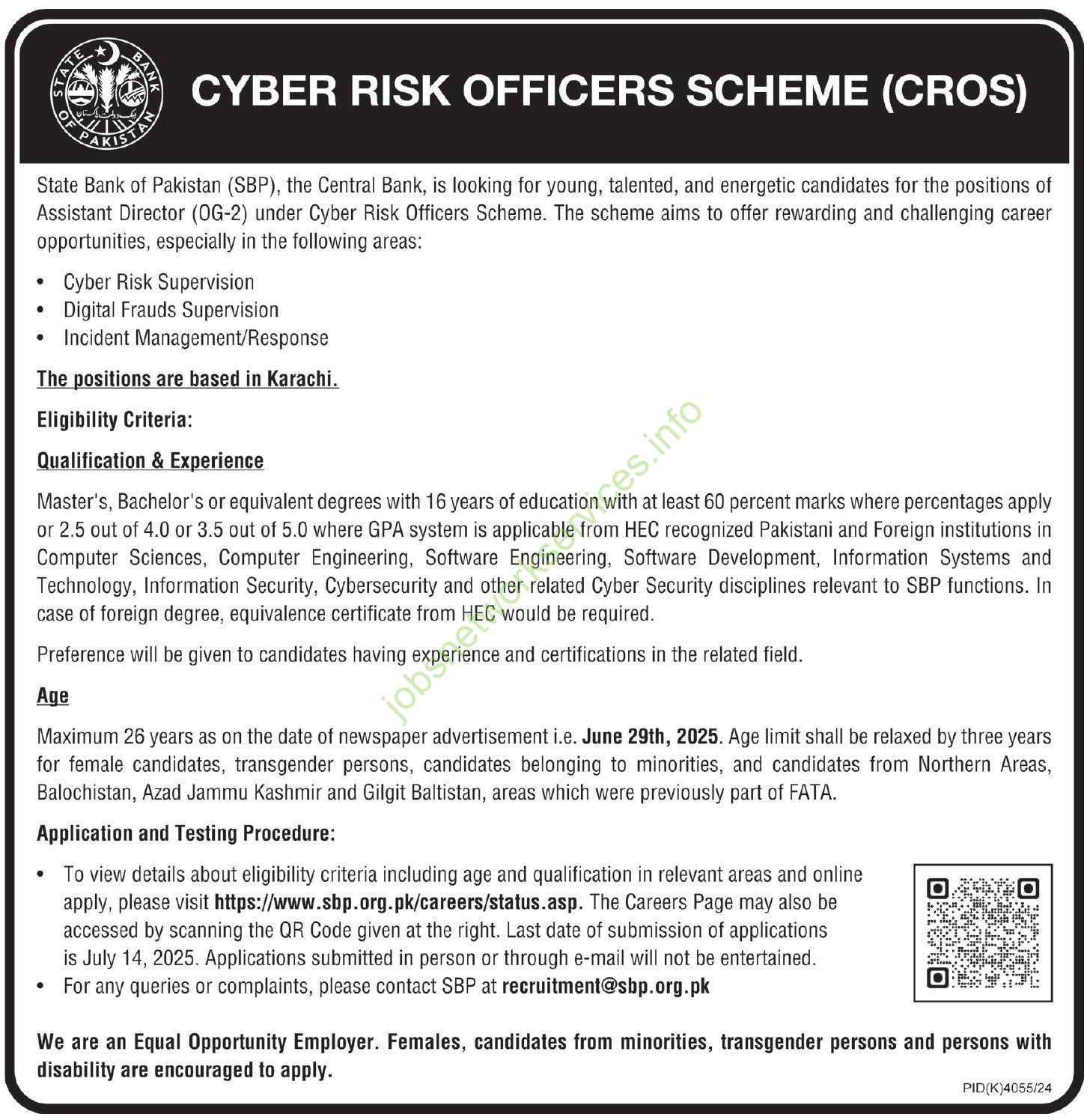 State Bank of Pakistan SBP Jobs 2025 Latest Cyber Risk Officers Scheme CROS Jobs
