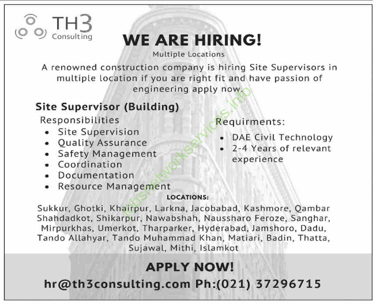 TH3 Consulting Renowned Construction Company Supervisors Jobs 2025