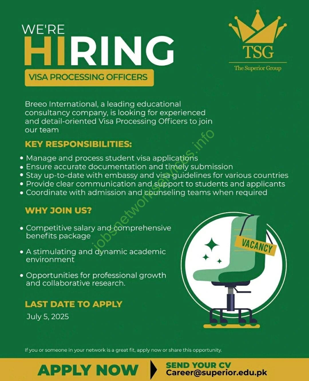 TSG Jobs 2025 for Visa Processing Officers