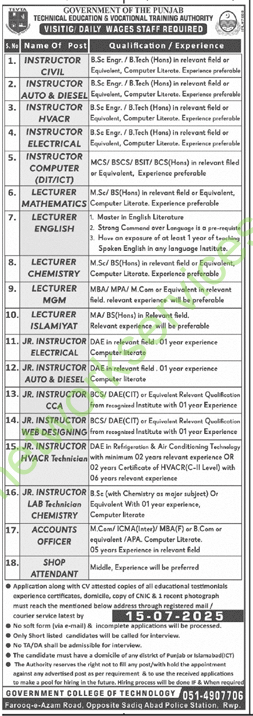 Technical Education and Vocational Training Authority TEVTA Jobs 2025