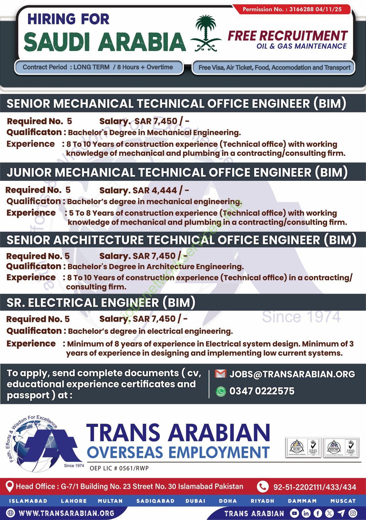 Saudi Arabia Oil & Gas Jobs 2025 – FREE Visa, Air Ticket, Salary up to SAR 7,450