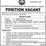 University of Engineering & Technology (UET) Lahore Jobs – Position Vacant