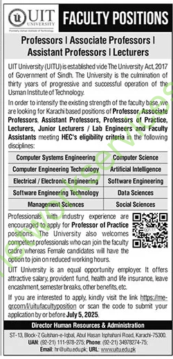 UIT University Karachi Jobs 2025