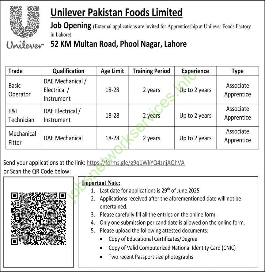 Unilever Pakistan Jobs 2025 at Lahore and Rahim Yar Khan