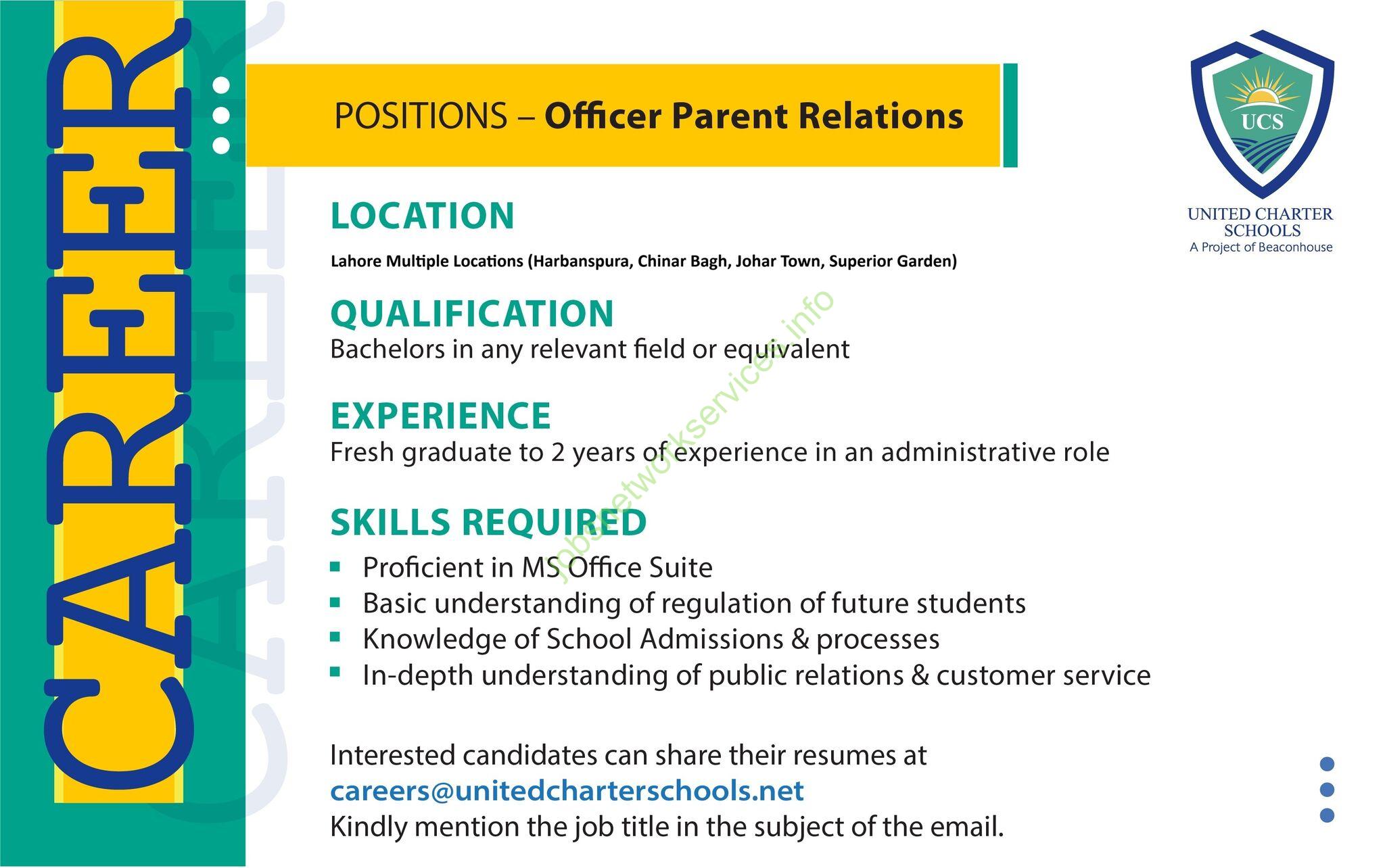 United Charter Schools (UCS) Lahore Jobs 2025 – Officer Parent Relations