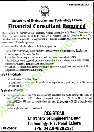 University of Engineering and Technology Lahore Jobs 2025