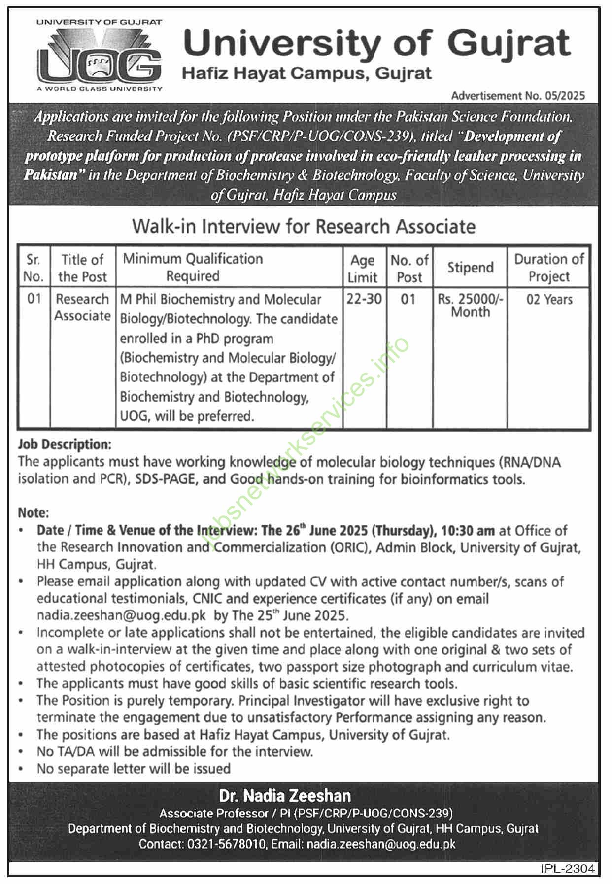 University of Gujrat Jobs 2025 Latest UOG Job