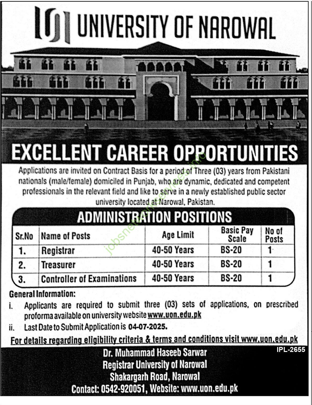 University of Narowal Jobs 2025 Latest UON Jobs