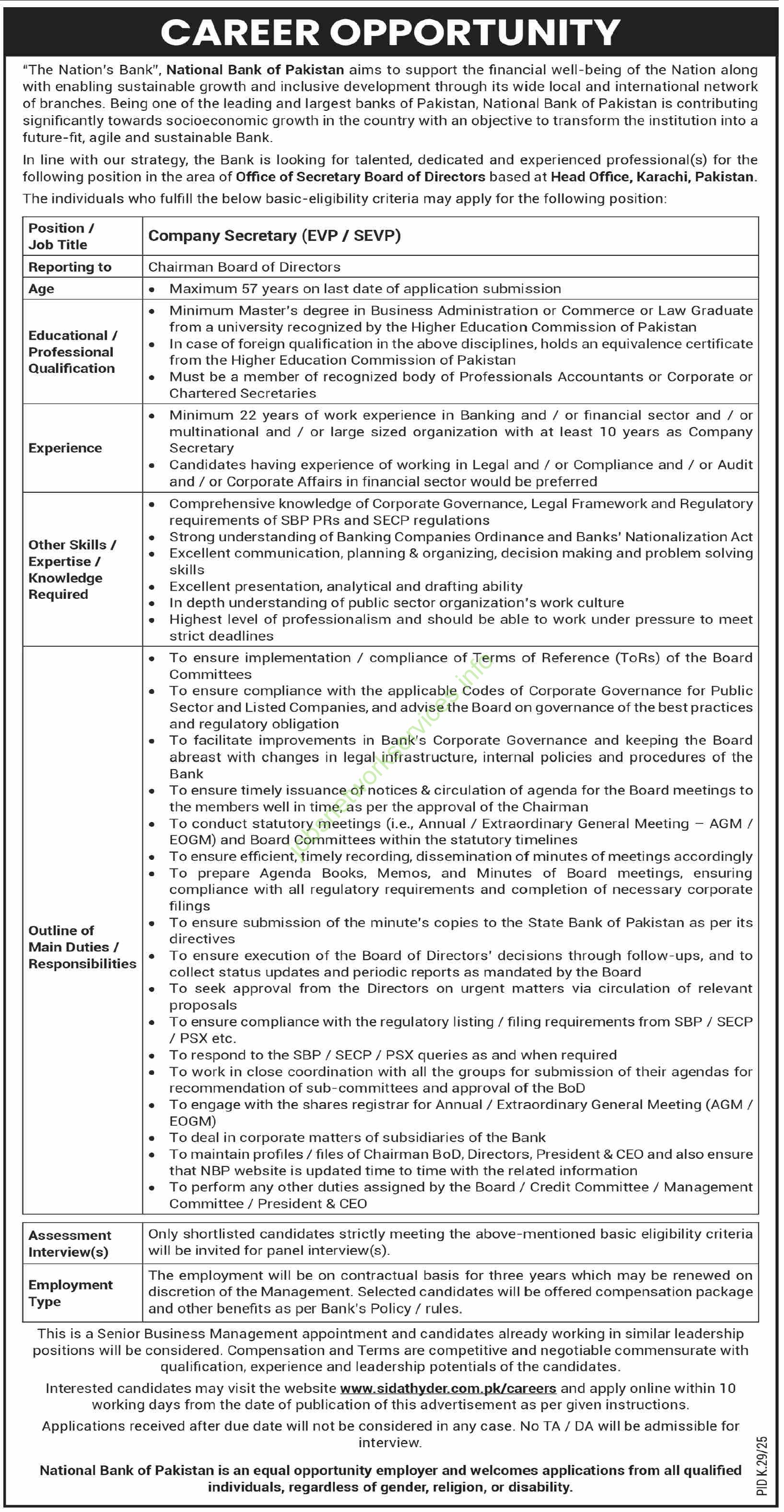 National Bank of Pakistan – Career Opportunity
