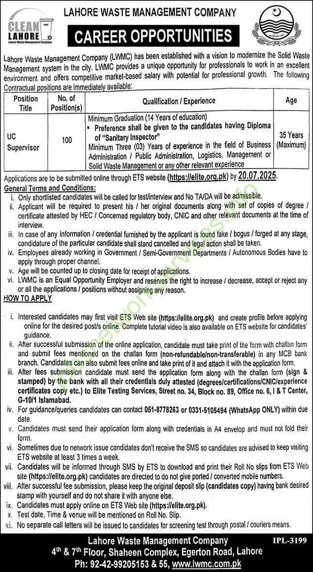 Lahore Waste Management Company - Career Opportunities