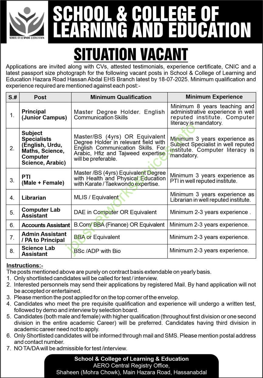 School & College of Learning and Education - Situation Vacant