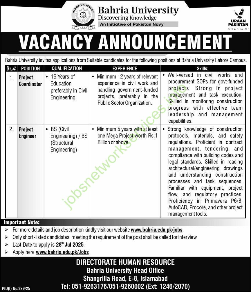 Bahria University Islamabad Jobs 2025 Latest