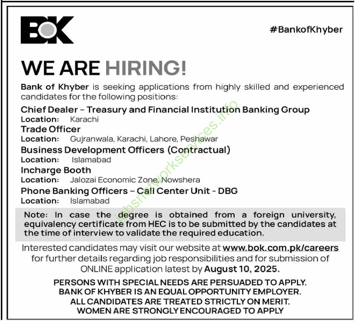 Bank Of Khyber BOK Jobs 2025