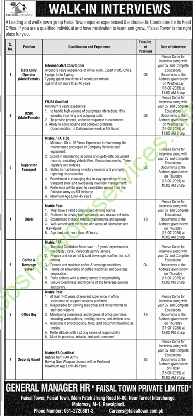 Faisal Town Private Limited Rawalpindi Jobs 2025