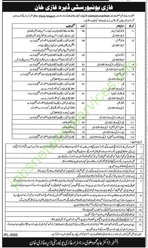 Ghazi University Dera Ghazi Khan New Jobs 2025