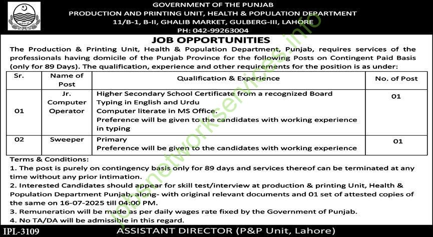Health & Population Department Punjab Jobs 2025