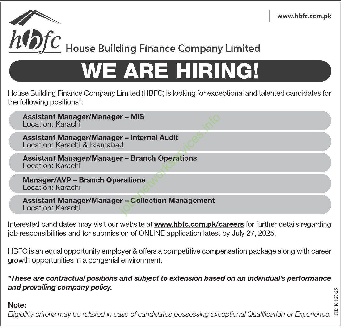 House Building Finance Company Limited HBFC Jobs 2025