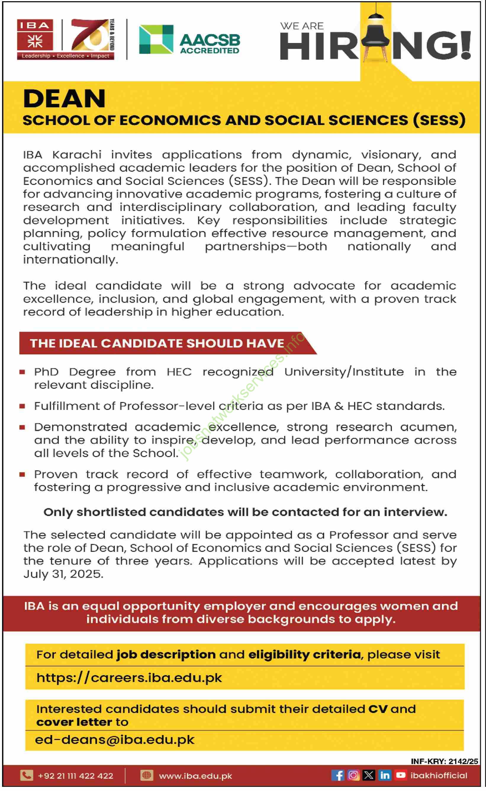 Institute of Business Administration (IBA) Karachi – Career Opportunity