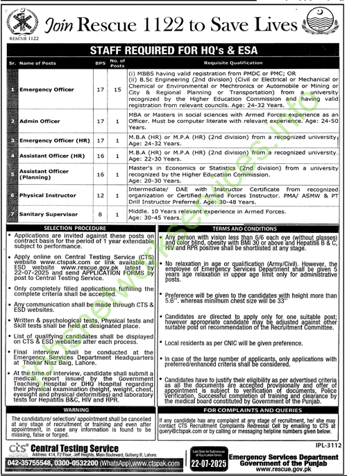 Join Rescue 1122 Jobs 2025 Latest Rescue Jobs
