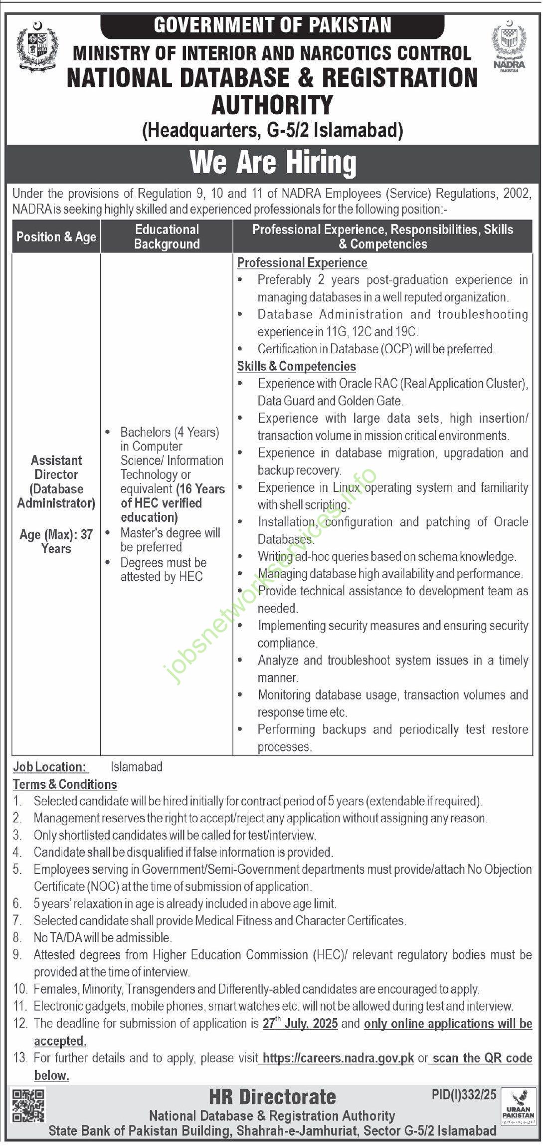 Nadra Assistant Director Jobs 2025 Latest