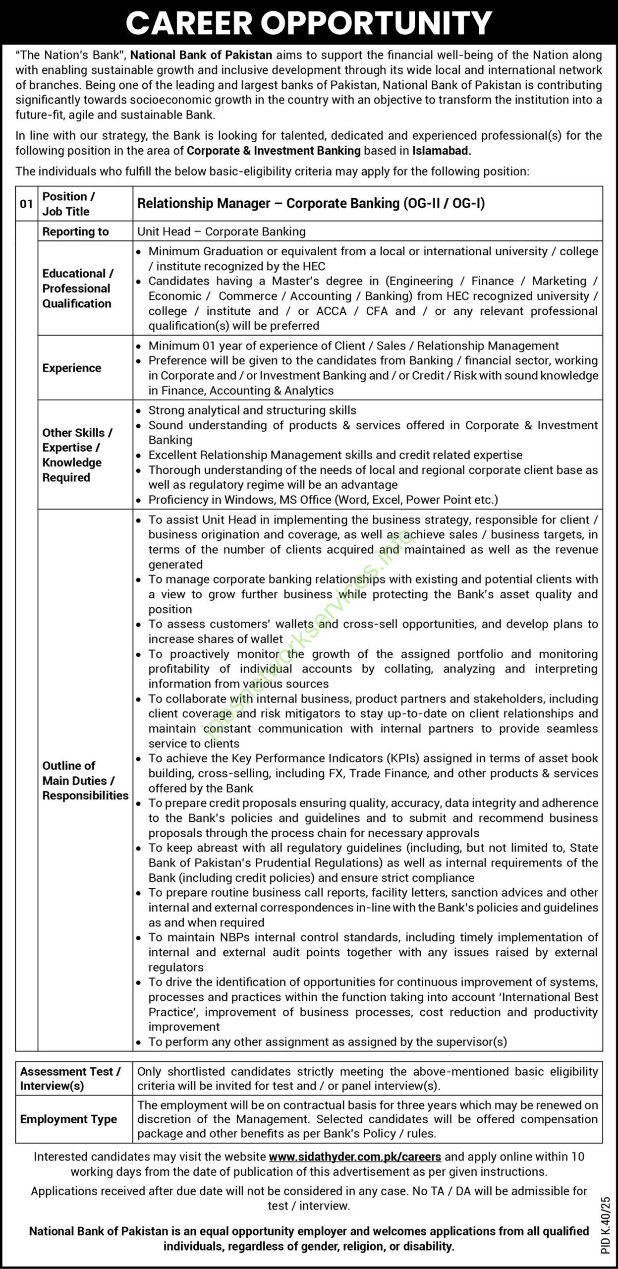National Bank of Pakistan Relationship Manager Jobs 2025