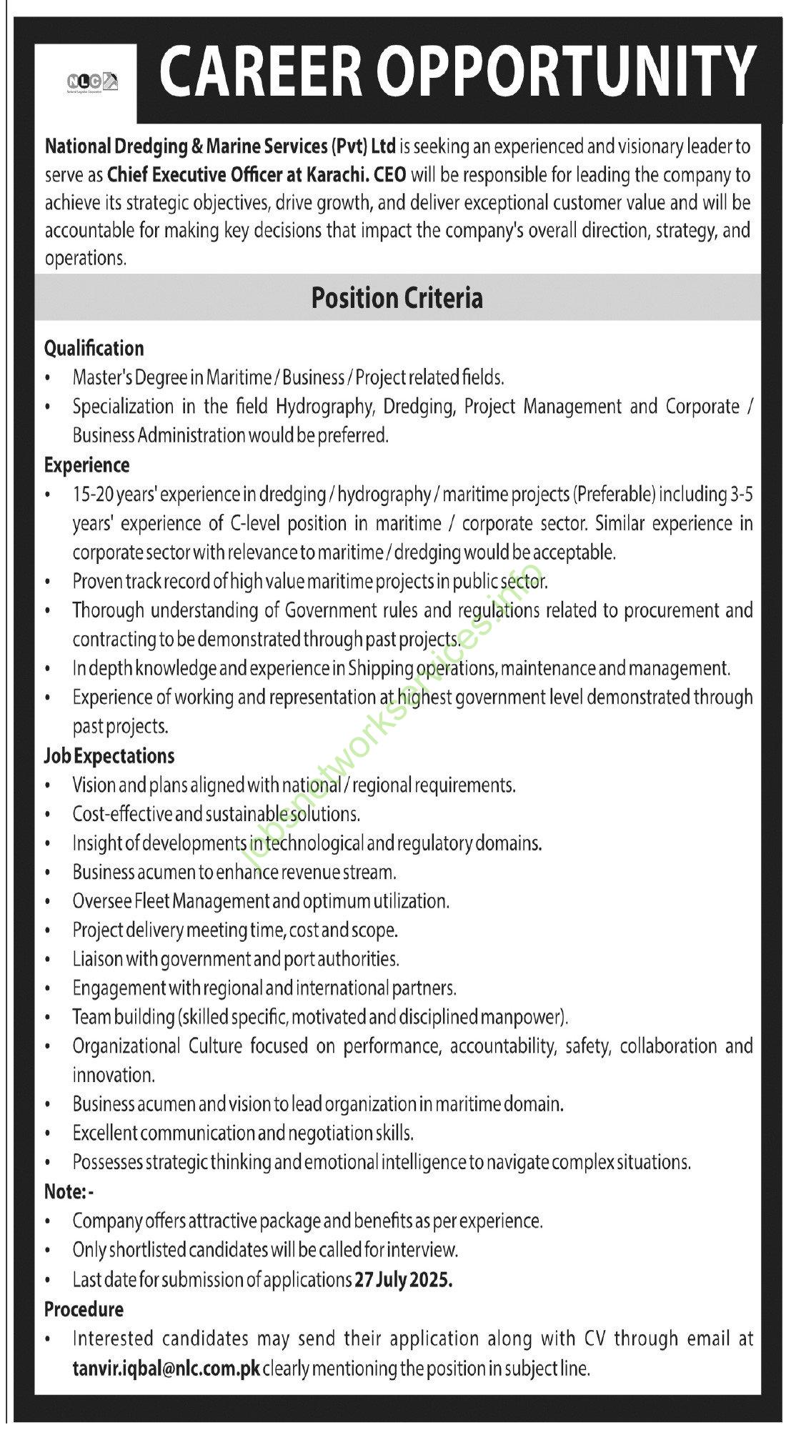 National Dredging & Marine Services (Pvt) Karachi Jobs 2025
