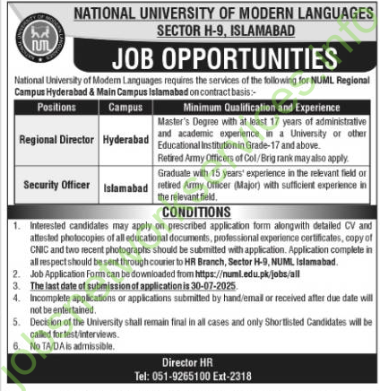 National University of Modern Languages NUML Jobs 2025